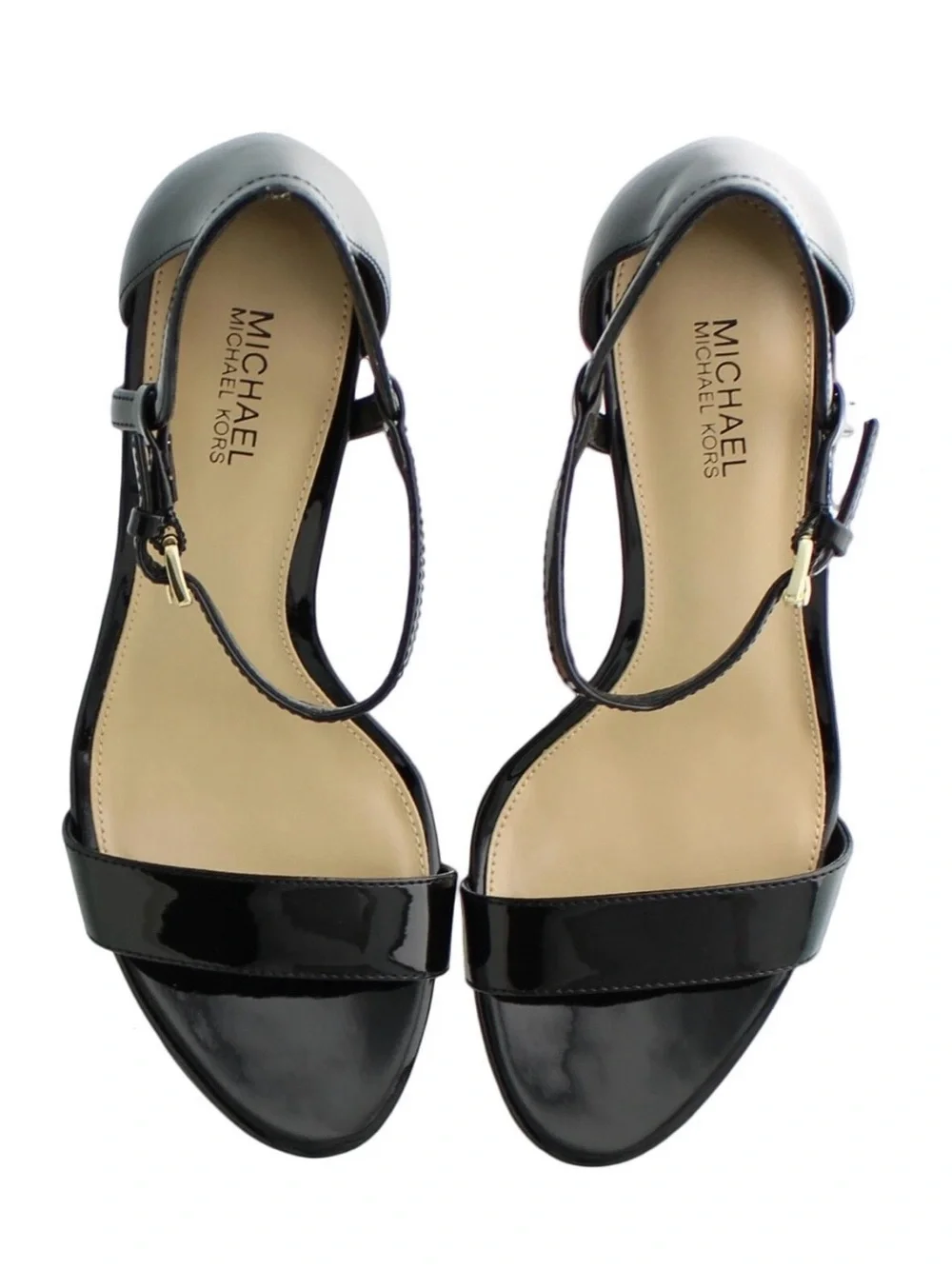 Michael Kors Black Patent Leather Open-Toe Ankle Strap Heels